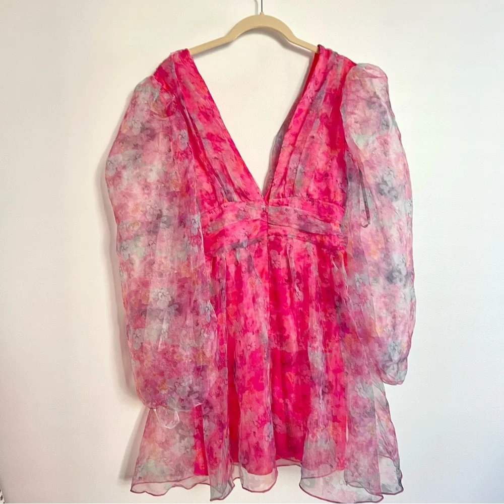 Selkie Style Pink Floral Mini coquette Barbie Puff Dress size 2 - Picture 7 of 10
